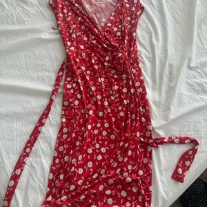 Elegant Red Floral Wrap Dress